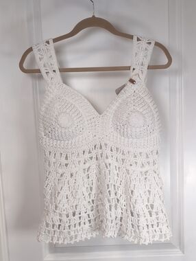 Beehive Crochet Art White Crochet Tank Top Handmade New